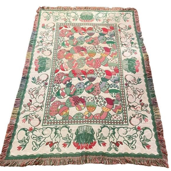 Spring Easter Rabbit Fringe Blanket - Picture 3 of 6